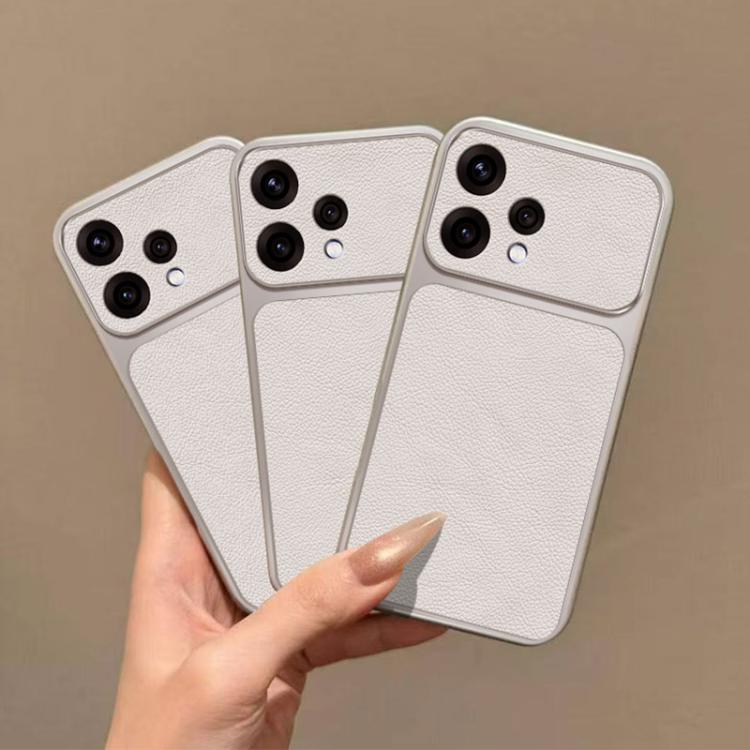 For OPPO Reno 15c 5G Global Large Window Leather Textured Coated TPU Phone Case - White