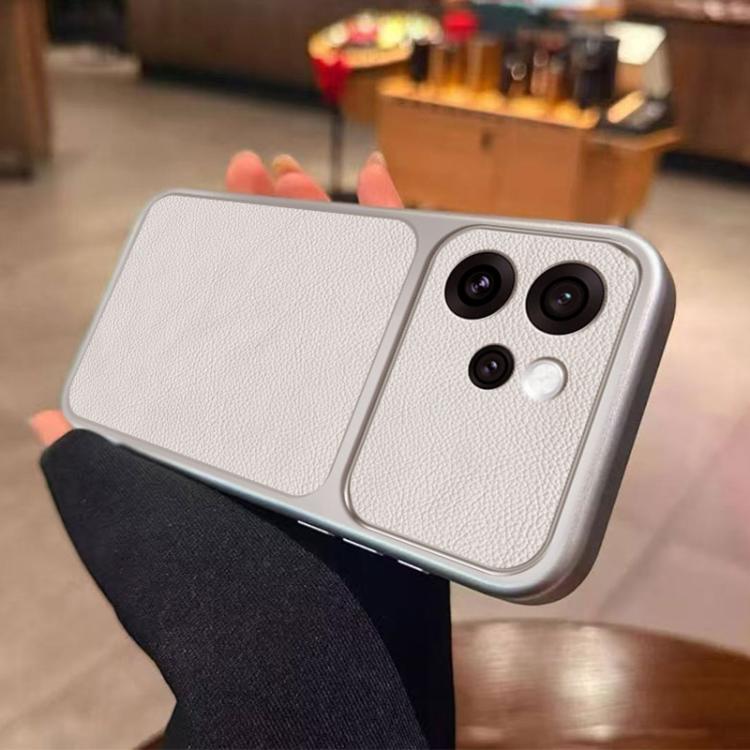 For OPPO Reno15 Pro Global Large Window Leather Textured Coated TPU Phone Case - White