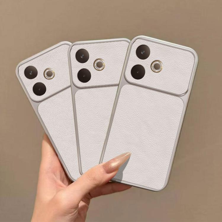 For OPPO A5 Energy Large Window Leather Textured Coated TPU Phone Case - White