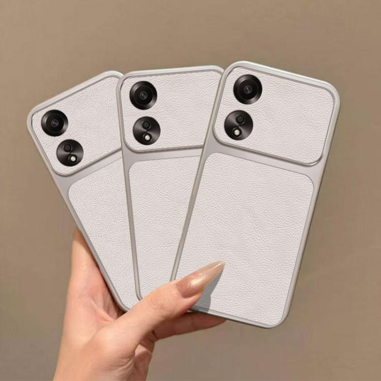 For OPPO A78 4G Large Window Leather Textured Coated TPU Phone Case - White