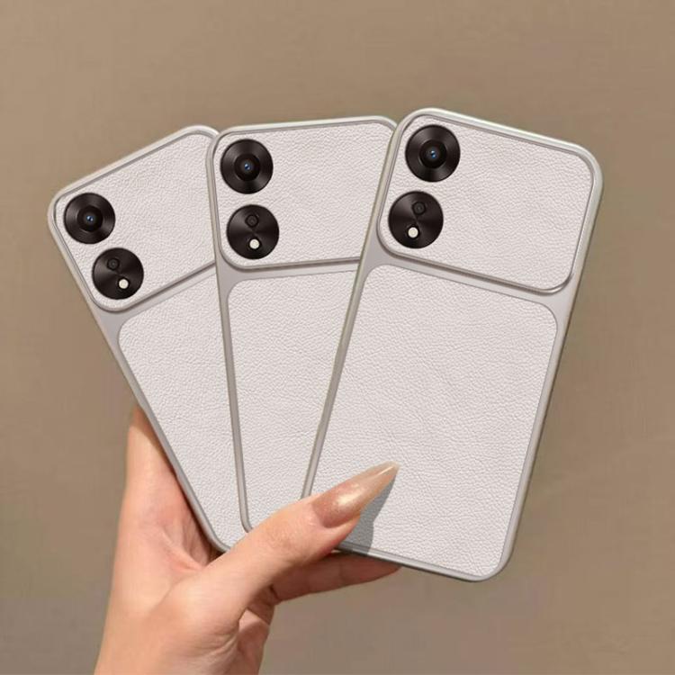 For OPPO A58 4G Global Large Window Leather Textured Coated TPU Phone Case - White