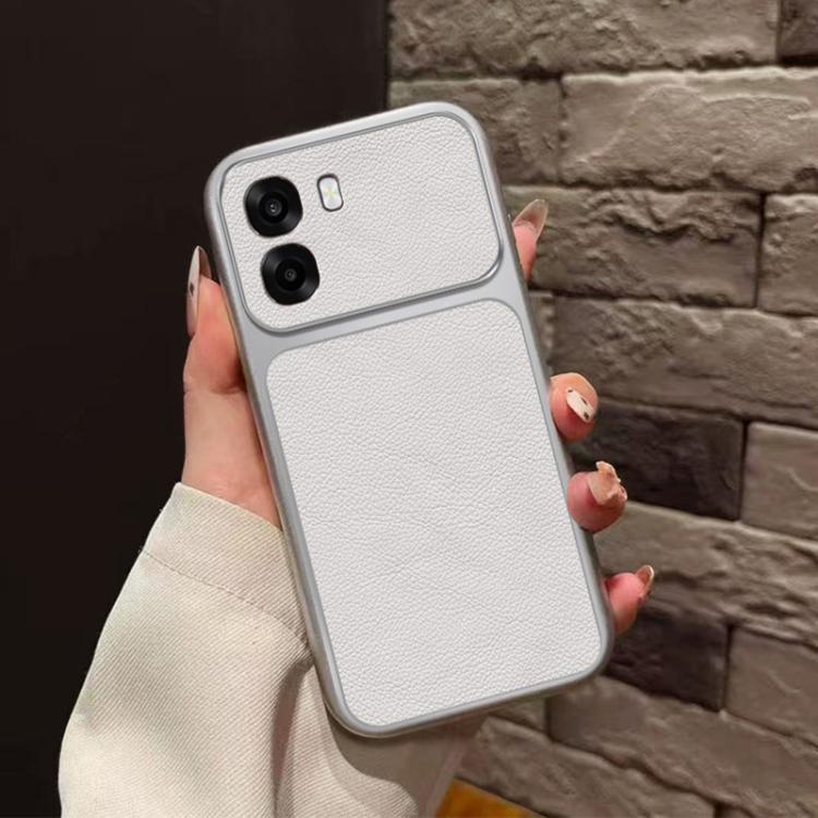For OPPO A6x 4G / 5G Global Large Window Leather Textured Coated TPU Phone Case - White