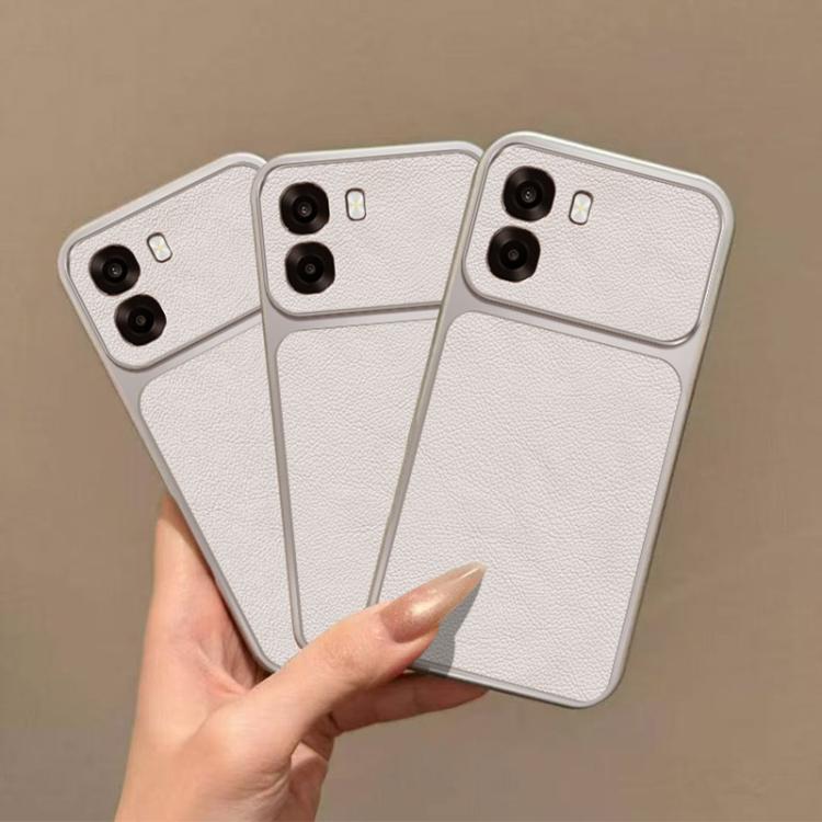 For OPPO A6x 4G / 5G Global Large Window Leather Textured Coated TPU Phone Case - White