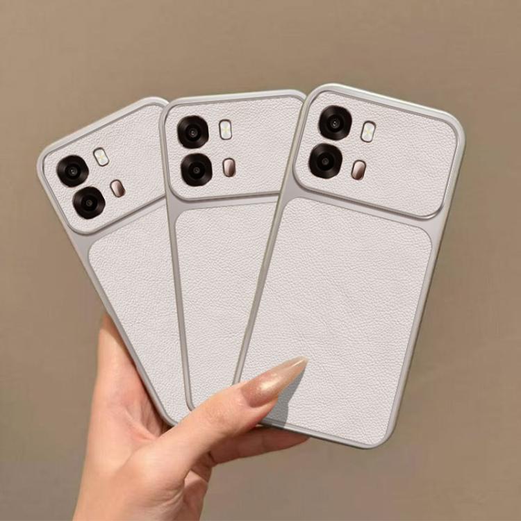 For OPPO A6s 4G / 5G Global Large Window Leather Textured Coated TPU Phone Case - White