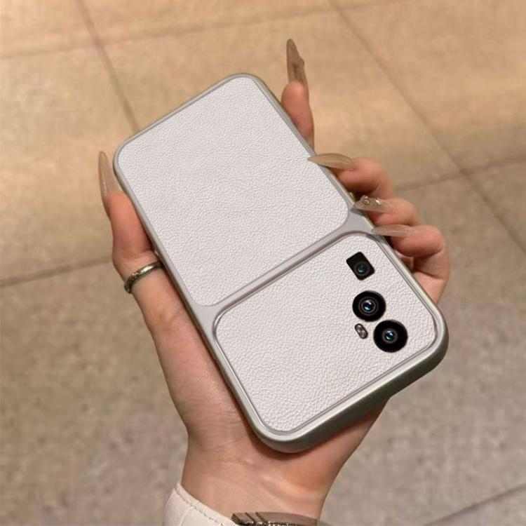 For OPPO Reno10 Pro+ Large Window Leather Textured Coated TPU Phone Case - White