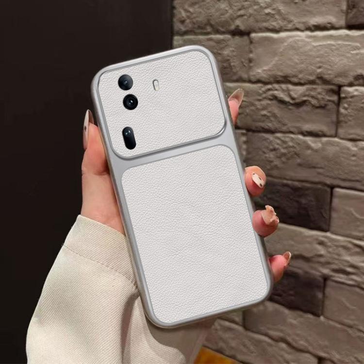 For OPPO Reno11 Pro Large Window Leather Textured Coated TPU Phone Case - White