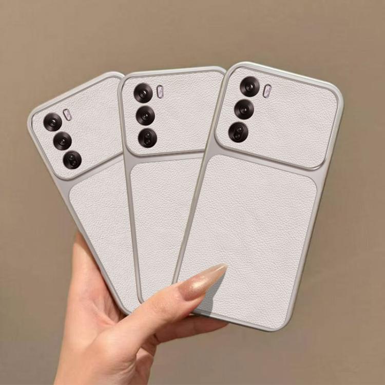 For OPPO Reno12 Pro Global Large Window Leather Textured Coated TPU Phone Case - White