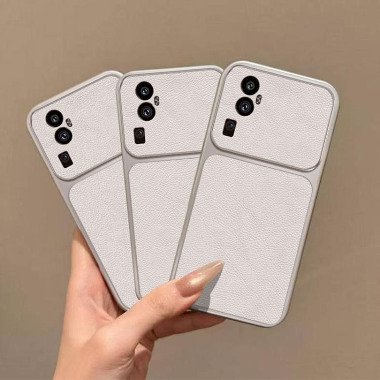 For OPPO Reno10 Global Large Window Leather Textured Coated TPU Phone Case - White
