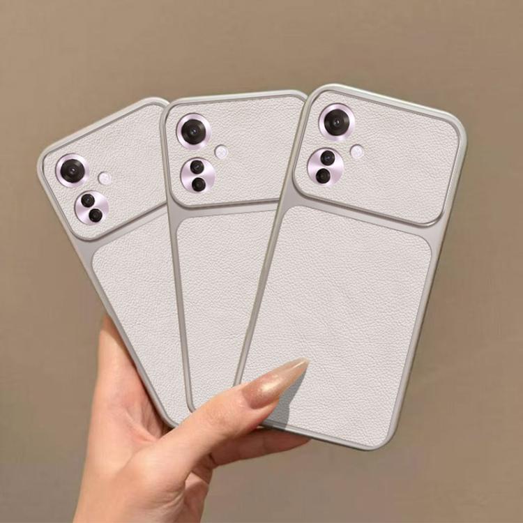 For OPPO Reno11 F Large Window Leather Textured Coated TPU Phone Case - White
