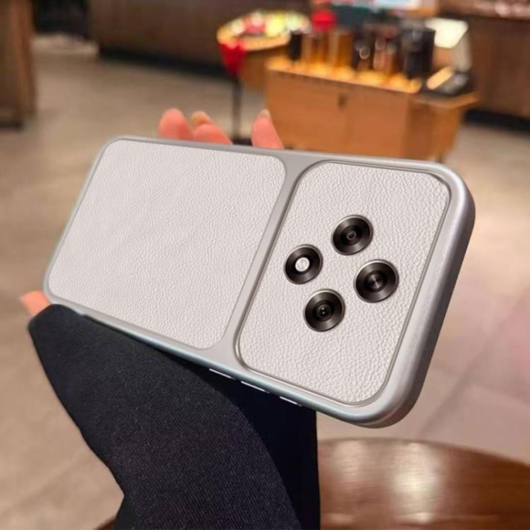 For OPPO Reno12 F 5G Large Window Leather Textured Coated TPU Phone Case - White