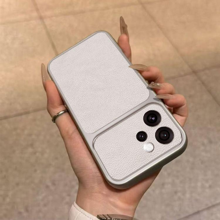 For OPPO Reno15 F Large Window Leather Textured Coated TPU Phone Case - White
