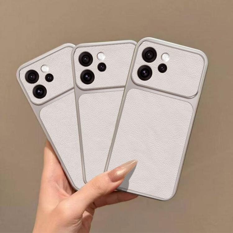 For OPPO Reno15 F Large Window Leather Textured Coated TPU Phone Case - White