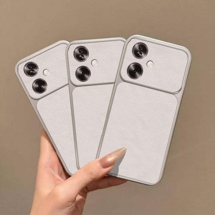 For OPPO A2 Large Window Leather Textured Coated TPU Phone Case - White