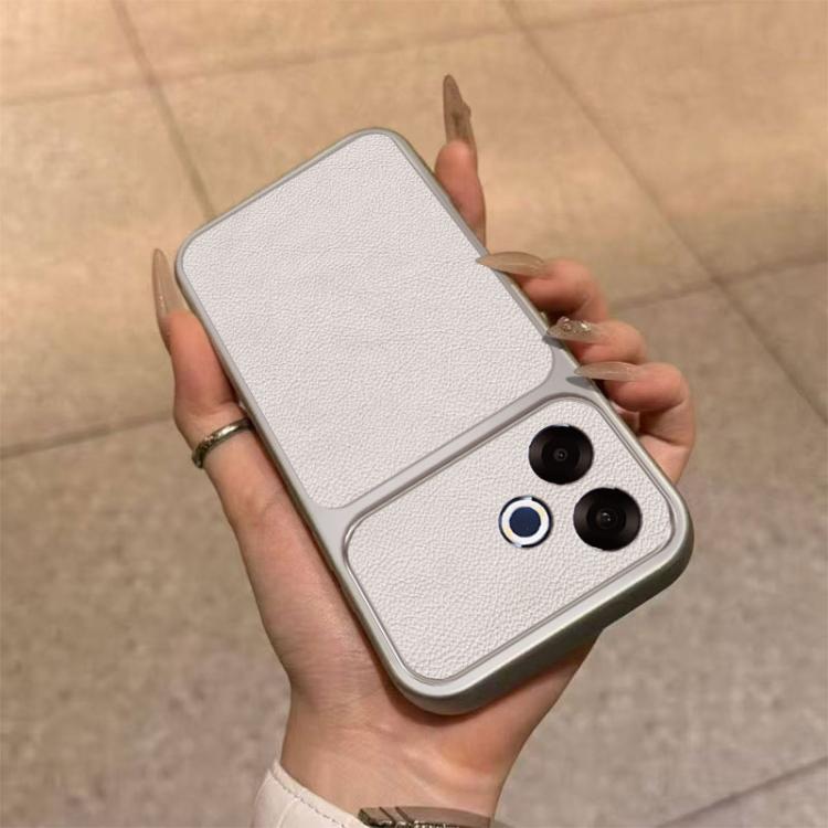For OPPO A6s Pro 4G Large Window Leather Textured Coated TPU Phone Case - White