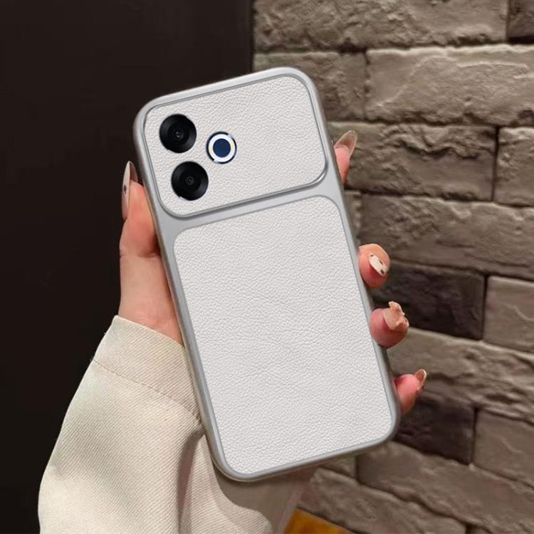 For OPPO A6s Pro 4G Large Window Leather Textured Coated TPU Phone Case - White