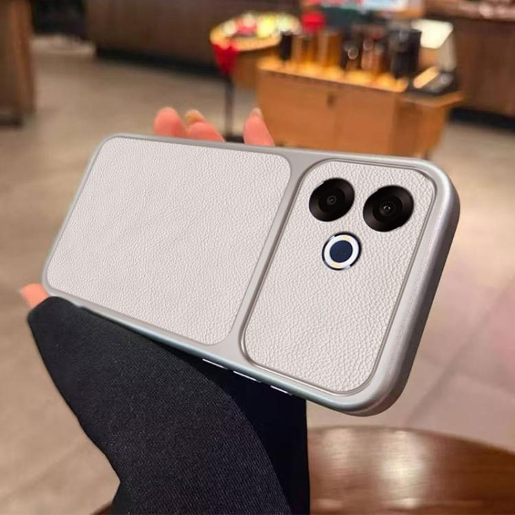For OPPO A6s Pro 4G Large Window Leather Textured Coated TPU Phone Case - White