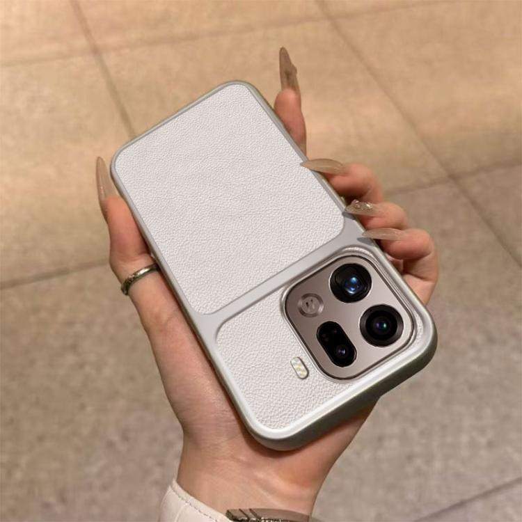 For OPPO Find X9 Pro Large Window Leather Textured Coated TPU Phone Case - White