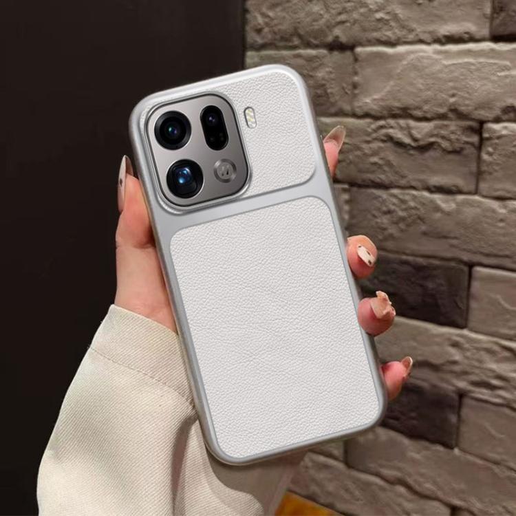 For OPPO Find X9 Pro Large Window Leather Textured Coated TPU Phone Case - White
