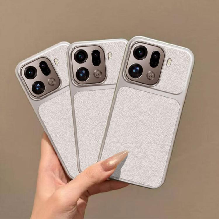 For OPPO Find X9 Pro Large Window Leather Textured Coated TPU Phone Case - White