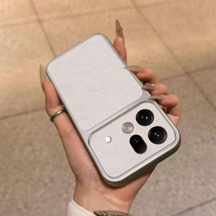 For OPPO Find X9s Pro Large Window Leather Textured Coated TPU Phone Case - White