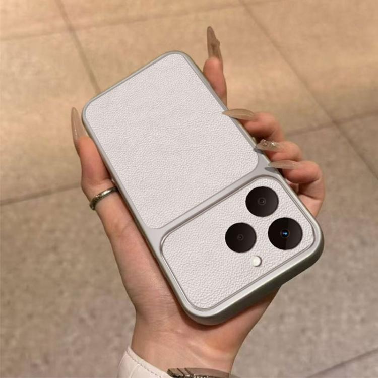 For Realme 15T 5G Large Window Leather Textured Coated TPU Phone Case - White