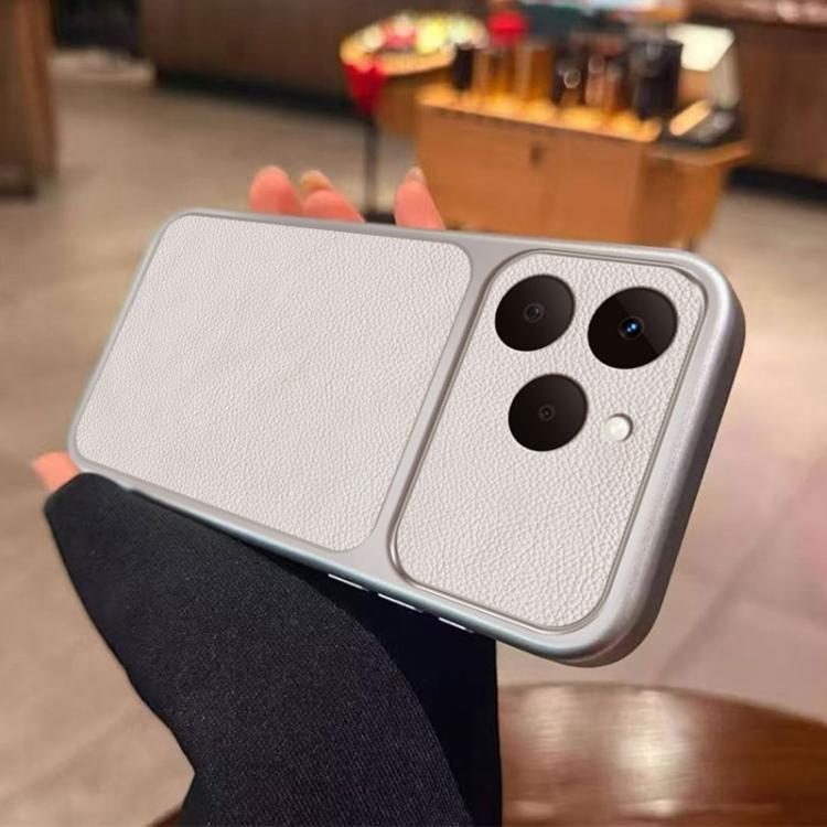 For Realme 15T 5G Large Window Leather Textured Coated TPU Phone Case - White