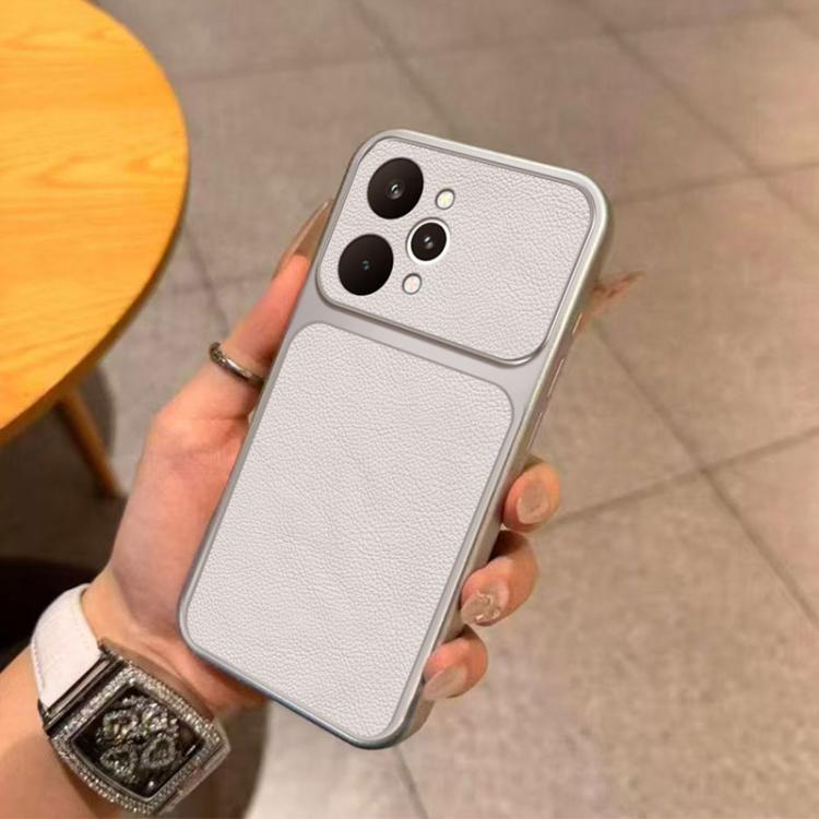 For Realme 15 5G Global Large Window Leather Textured Coated TPU Phone Case - White