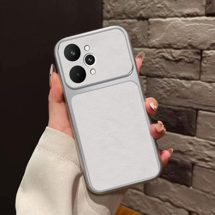 For Realme 15 5G Global Large Window Leather Textured Coated TPU Phone Case - White