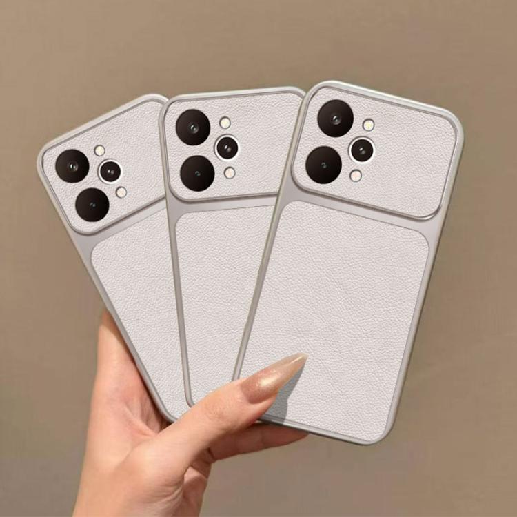 For Realme 15 5G Global Large Window Leather Textured Coated TPU Phone Case - White
