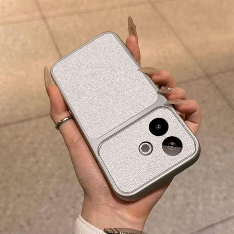 For Realme GT 7 Global Large Window Leather Textured Coated TPU Phone Case - White