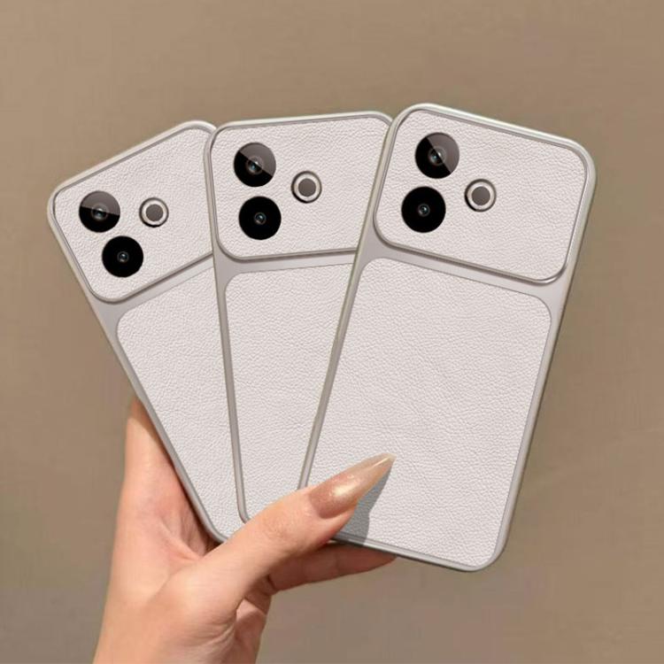 For Realme GT 7 Global Large Window Leather Textured Coated TPU Phone Case - White