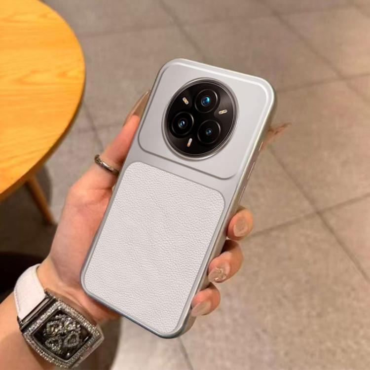 For Realme 14 Pro Large Window Leather Textured Coated TPU Phone Case - White