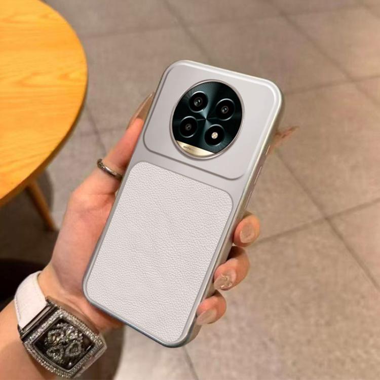 For Realme 13 Pro+ Large Window Leather Textured Coated TPU Phone Case - White