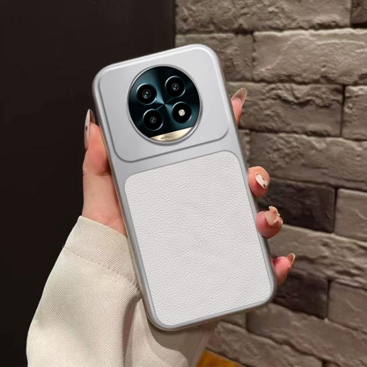 For Realme 13 Pro+ Large Window Leather Textured Coated TPU Phone Case - White