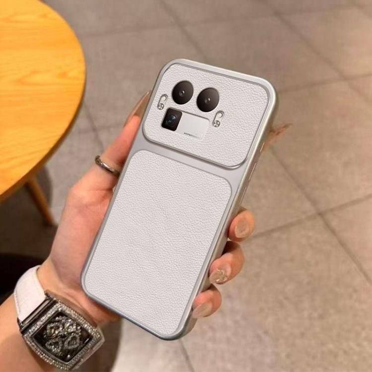 For Realme GT 8 Pro Global Large Window Leather Textured Coated TPU Phone Case - White