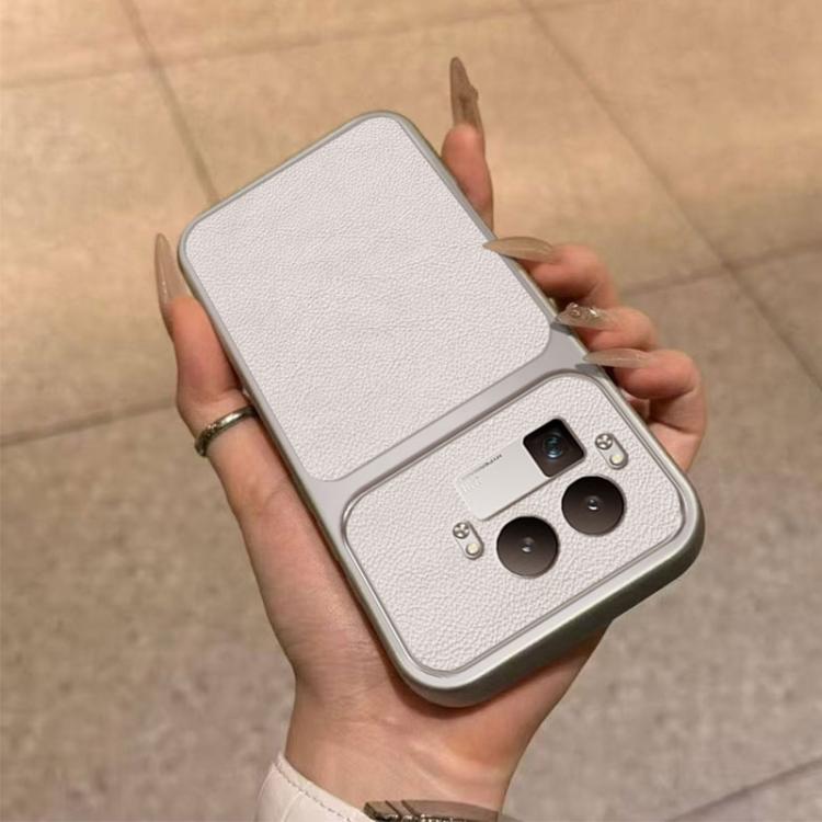For Realme GT 8 Pro Global Large Window Leather Textured Coated TPU Phone Case - White