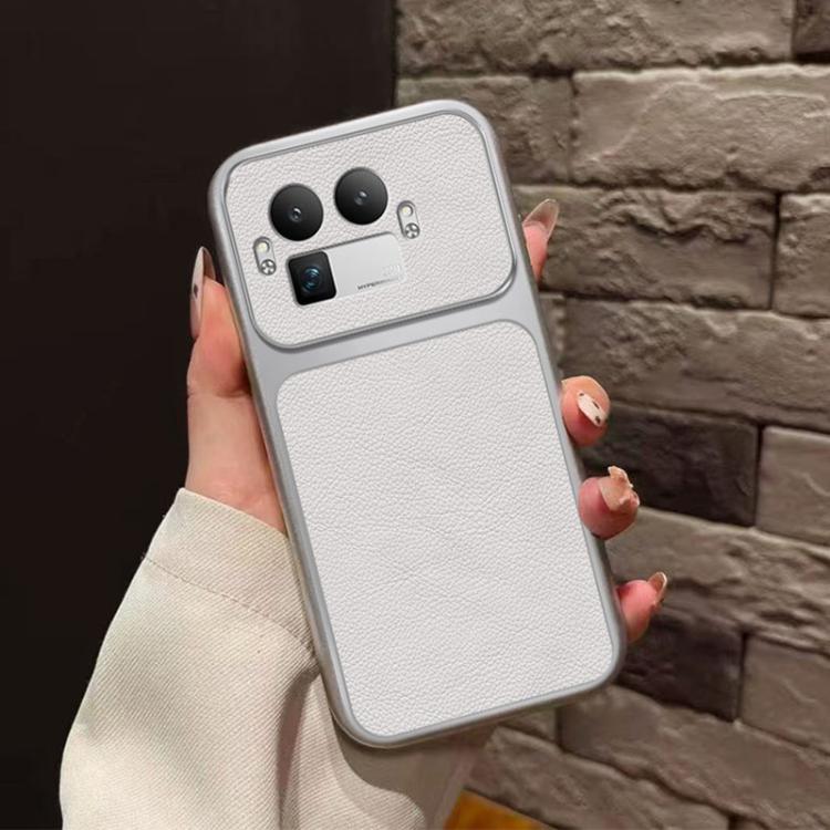 For Realme GT 8 Pro Global Large Window Leather Textured Coated TPU Phone Case - White