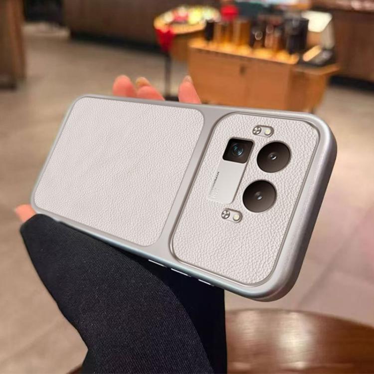 For Realme GT 8 Pro Global Large Window Leather Textured Coated TPU Phone Case - White