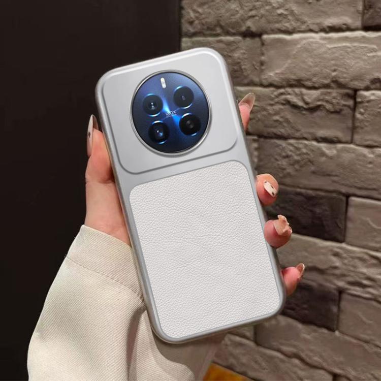 For Realme 12 Pro Large Window Leather Textured Coated TPU Phone Case - White