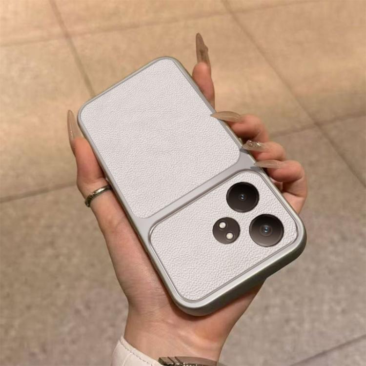 For Realme GT Neo6 Large Window Leather Textured Coated TPU Phone Case - White