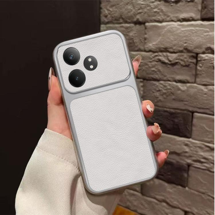 For Realme GT Neo6 Large Window Leather Textured Coated TPU Phone Case - White