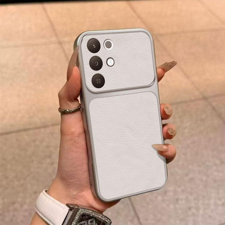 For Realme 15x 5G Global Large Window Leather Textured Coated TPU Phone Case - White