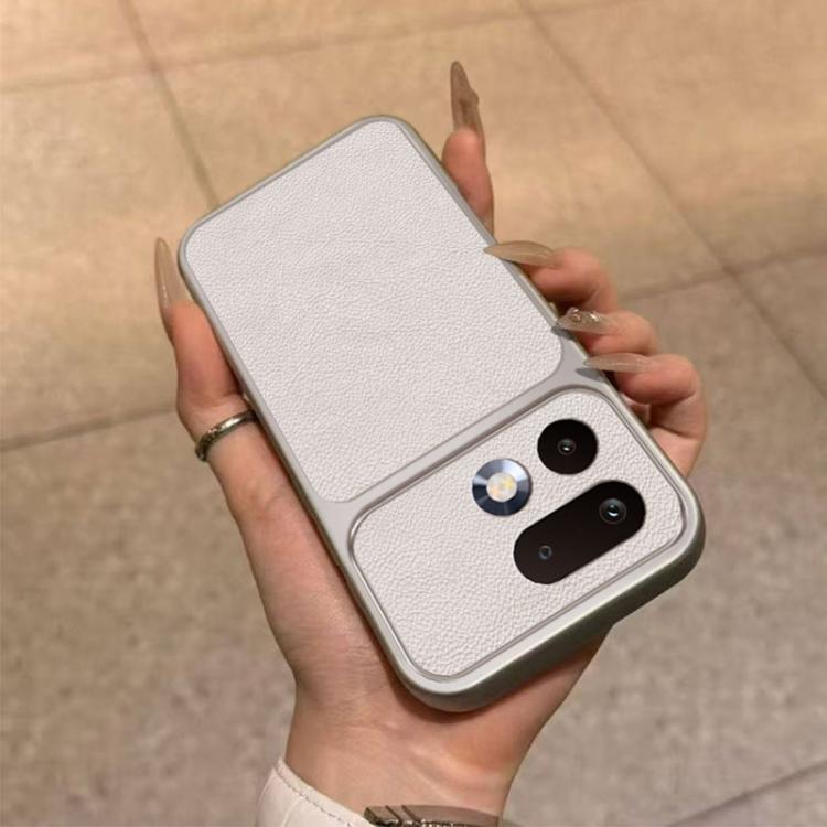 For Realme 16 Pro+ 5G Global Large Window Leather Textured Coated TPU Phone Case - White