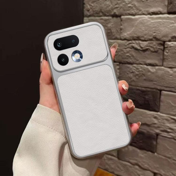 For Realme 16 Pro+ 5G Global Large Window Leather Textured Coated TPU Phone Case - White