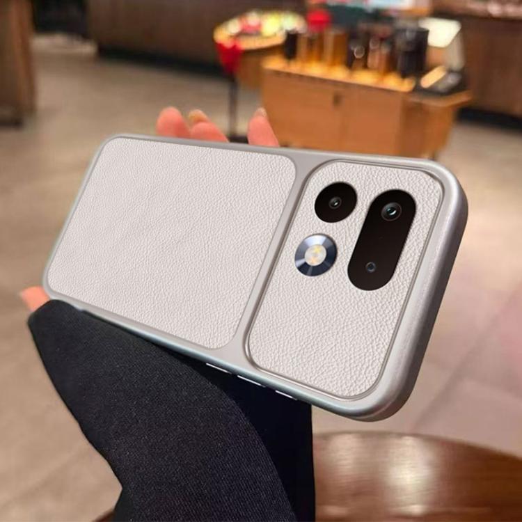 For Realme 16 Pro+ 5G Global Large Window Leather Textured Coated TPU Phone Case - White