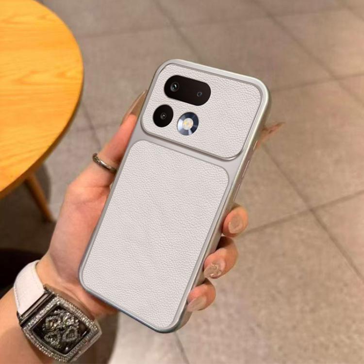 For Realme 16 Pro+ 5G Global Large Window Leather Textured Coated TPU Phone Case - White