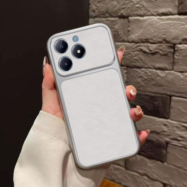 For Realme C63 4G Large Window Leather Textured Coated TPU Phone Case - White