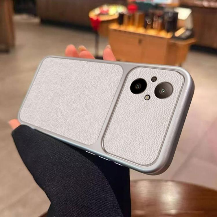 For Realme C67 4G Large Window Leather Textured Coated TPU Phone Case - White