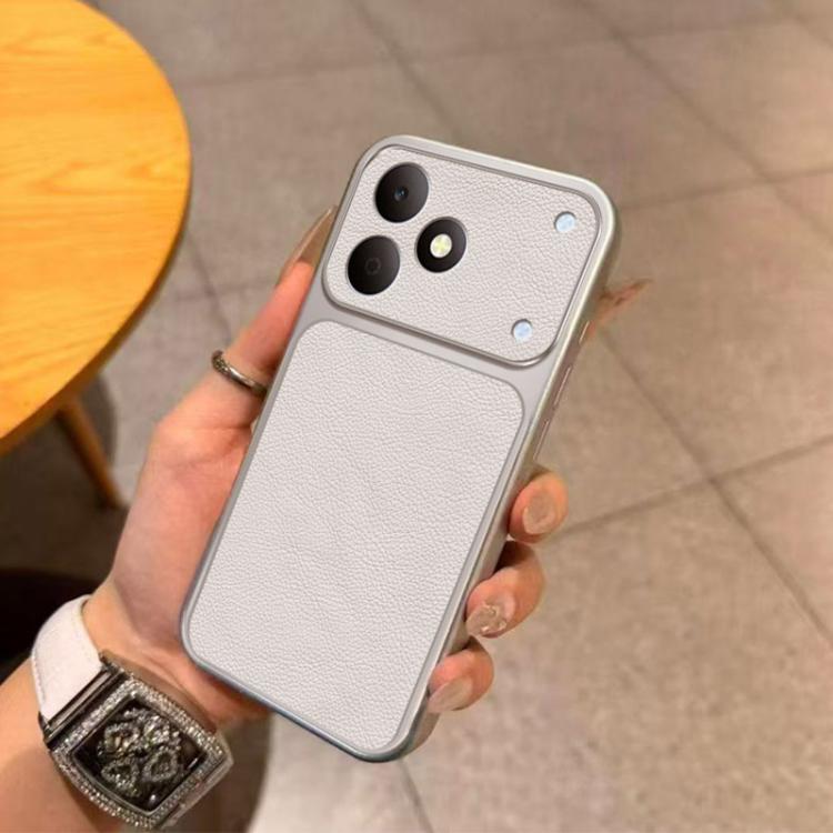 For Realme Note 80 4G Large Window Leather Textured Coated TPU Phone Case - White