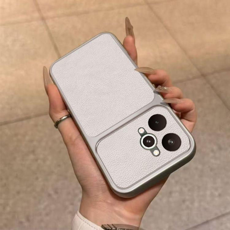 For Realme 15 Pro 5G Large Window Leather Textured Coated TPU Phone Case - White